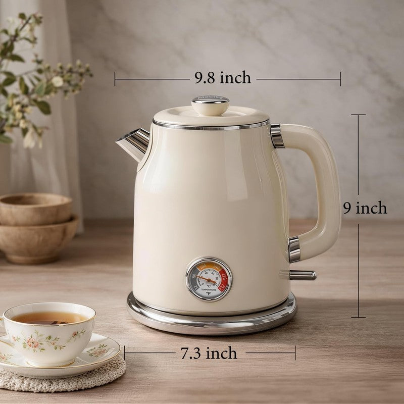 Retro Electric Kettle 1.7L Stainless Steel Fast Boil 1500W Cream Thermometer7