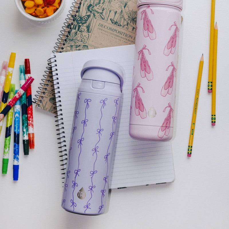 24oz Insulated Stainless Steel Water Bottle 2-in-1 Straw and Chug Lid Purple Bow6