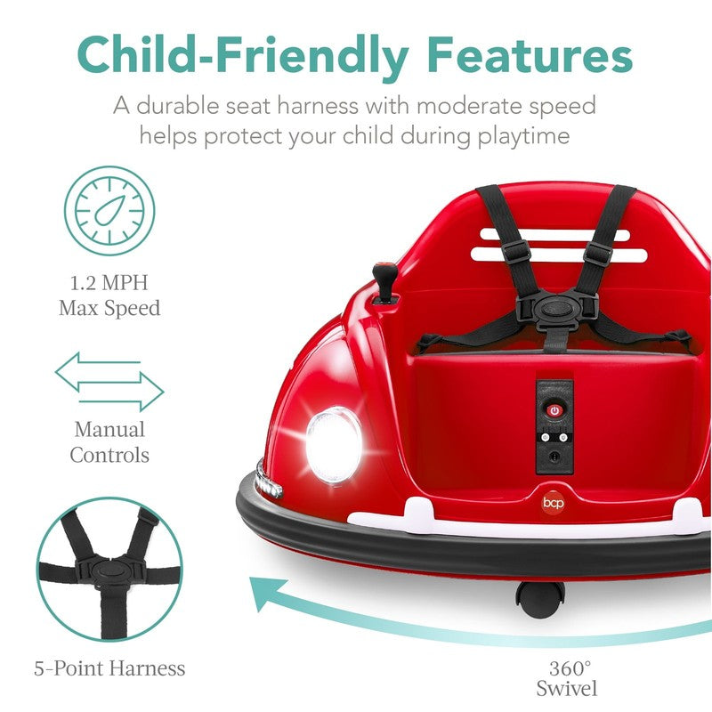 Red 6V Kids Ride On Bumper Car Remote 360 Spin Harness Lights2