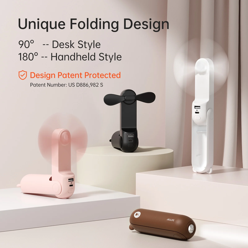 Portable Mini Fan Rechargeable Handheld 3 in 1 Pocket Fan Power Bank Black2