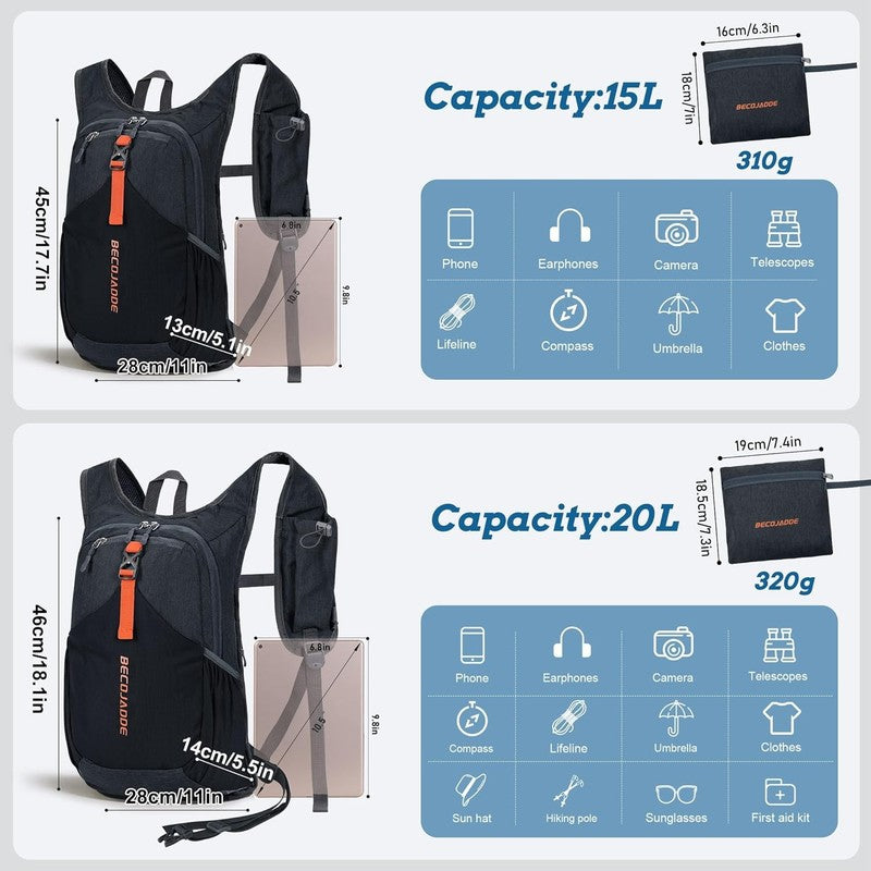 15L Small Hiking Backpack for Men Women Foldable Packable Back Pack Ultralight H3