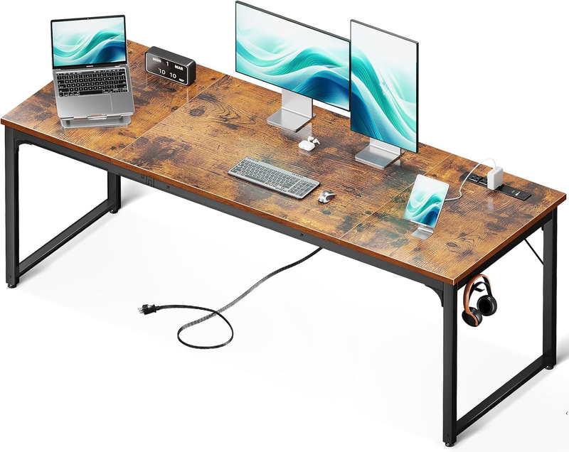 71'' Computer Desk w/ USB Ports Large Office Study Writing Desk Rustic Brown10