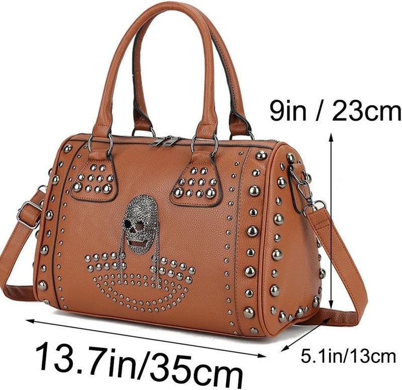 Women Skull Handbag Large Capacity Gothic Shoulder Bag Studded Doctor Handbag1