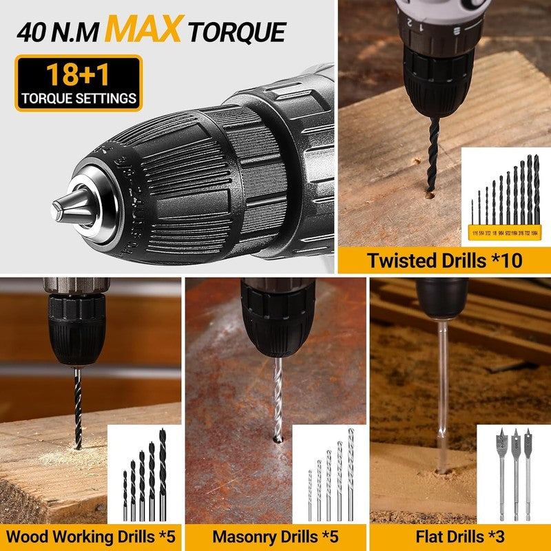 20V Cordless Drill Tool Kit Power Electric Drill Driver Home Repair Case4