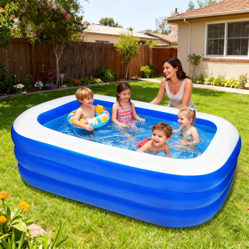 Inflatable Pools Kiddie Pool, 71" X 47" X 24" Indoor Rectangle Swimming Pool for7
