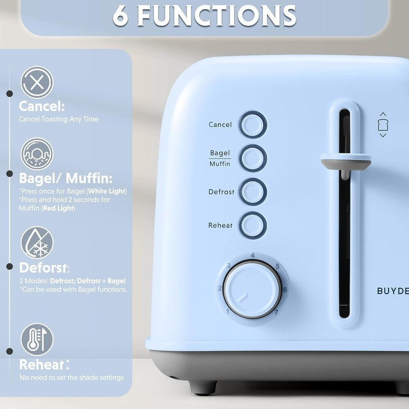 Retro 2 Slice Toaster Extra Wide Slots Stainless Steel 7 Shade Bagel Muffin Blue2