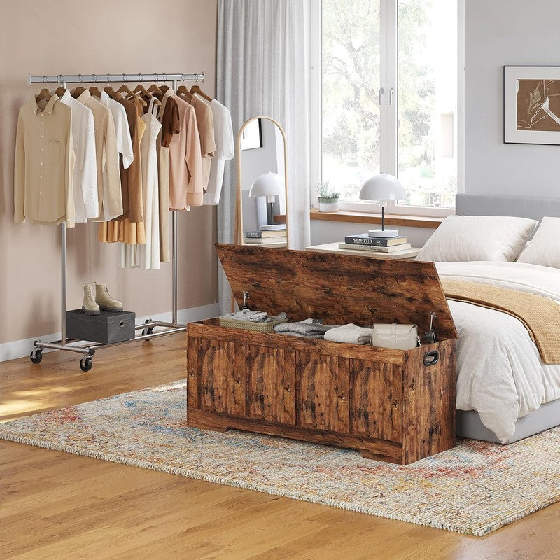47.2'' Wooden Storage Chest Flip Top Entryway Shoe Bench Rustic Brown1