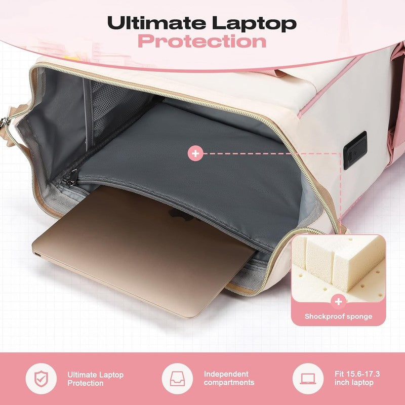 Travel Laptop Backpack 15.6 17.3" Nurse Work Bag w/ Lunch Pink Beige7