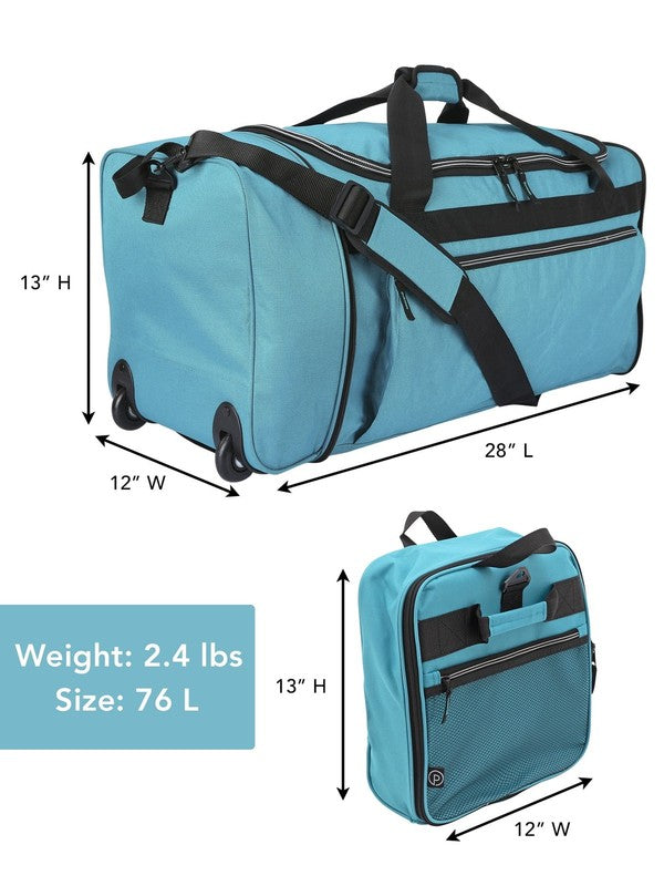 28 Inch Large Collapsible Rolling Duffel Bag Teal10