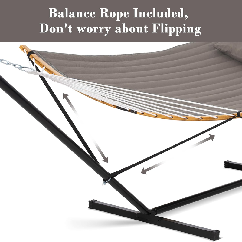 Portable Hammock with Frame Double Curved Spreader Bar Outdoor Brown7