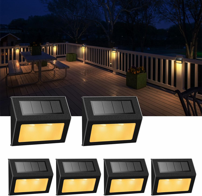 6 Pack Solar LED Lights for Steps, Decks & Pathways   Rainproof Black Metal10