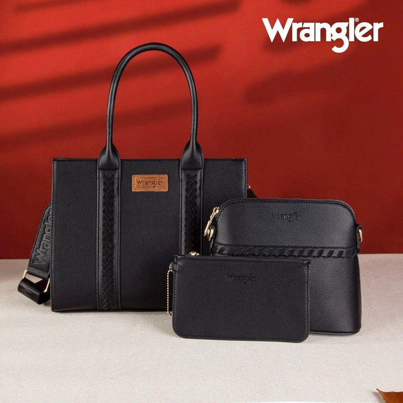 Wrangler 3Pc Handbag Set Tote Shoulder Bag Wallet Black Women Purse4
