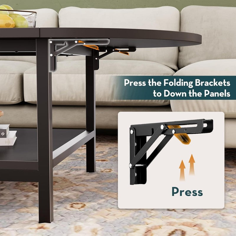 Black 2 Tier Foldable Coffee Table with Storage, Modern Living Room Table3