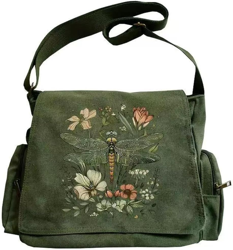 Pattern Messenger Bag Cute Canvas Crossbody Shoulder Handbag Pockets Unisex0