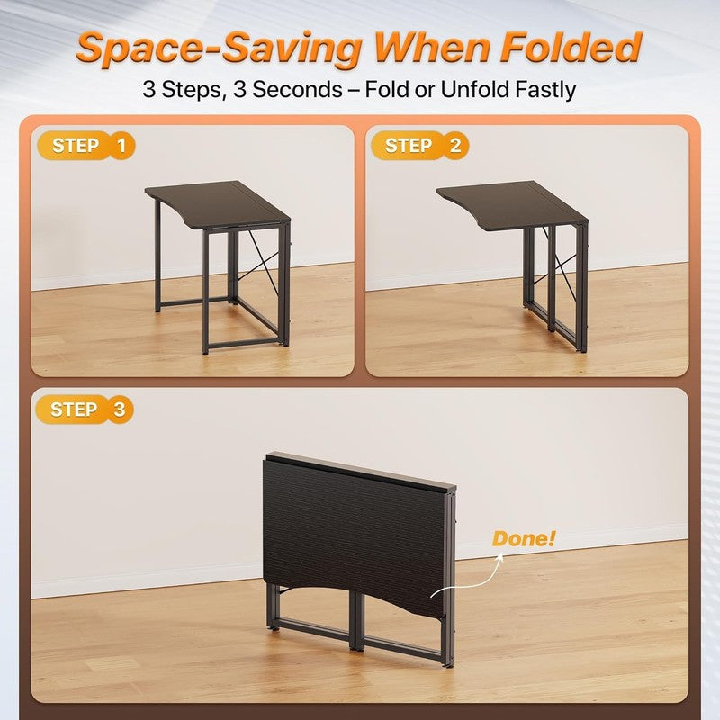 31.5" Folding Desk Black   Space Saving, Home Office, Easy Fold, Compact6