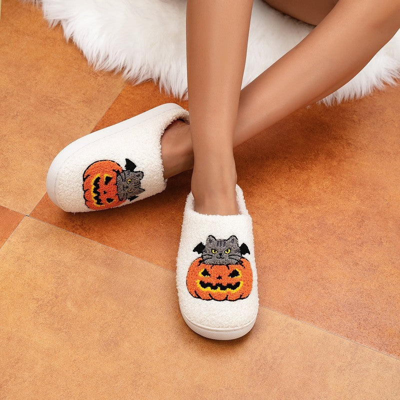 Ghost Print House Slippers Plush Warm Comfy for Women & Men Halloween6