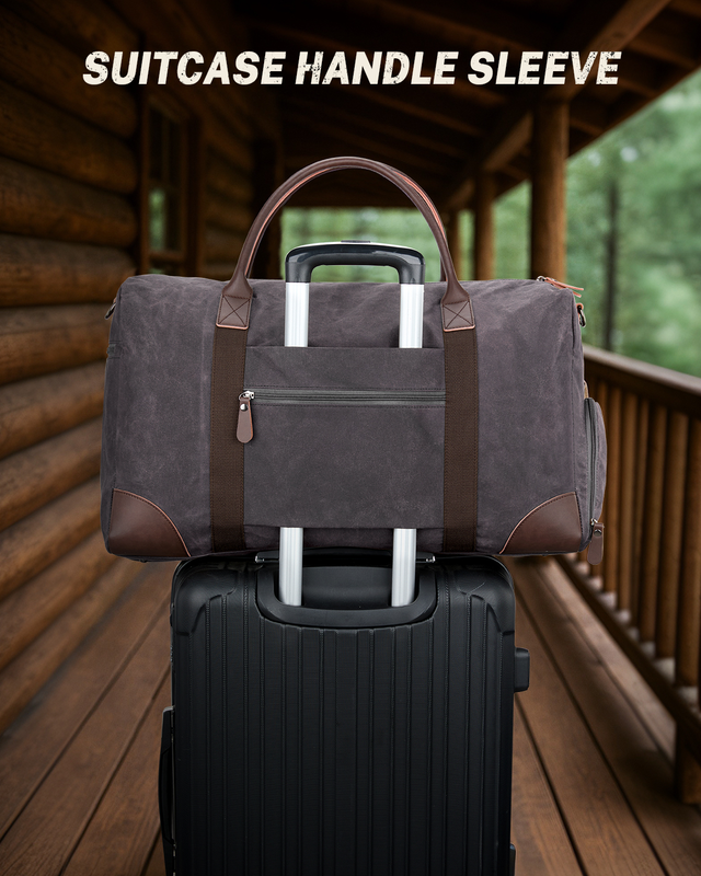 55L Waxed Canvas Duffle Bag Vintage Weekender Travel Duffel w/Shoe Comp6