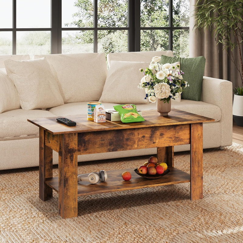 39" Lift-Top Coffee Table with Storage Shelf Rustic Brown7