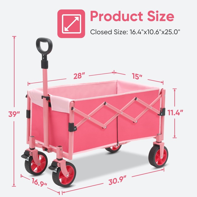330LBS Foldable Wagon Cart w/ Brake Wheels, Heavy Duty, Black, 1Yr Warranty7