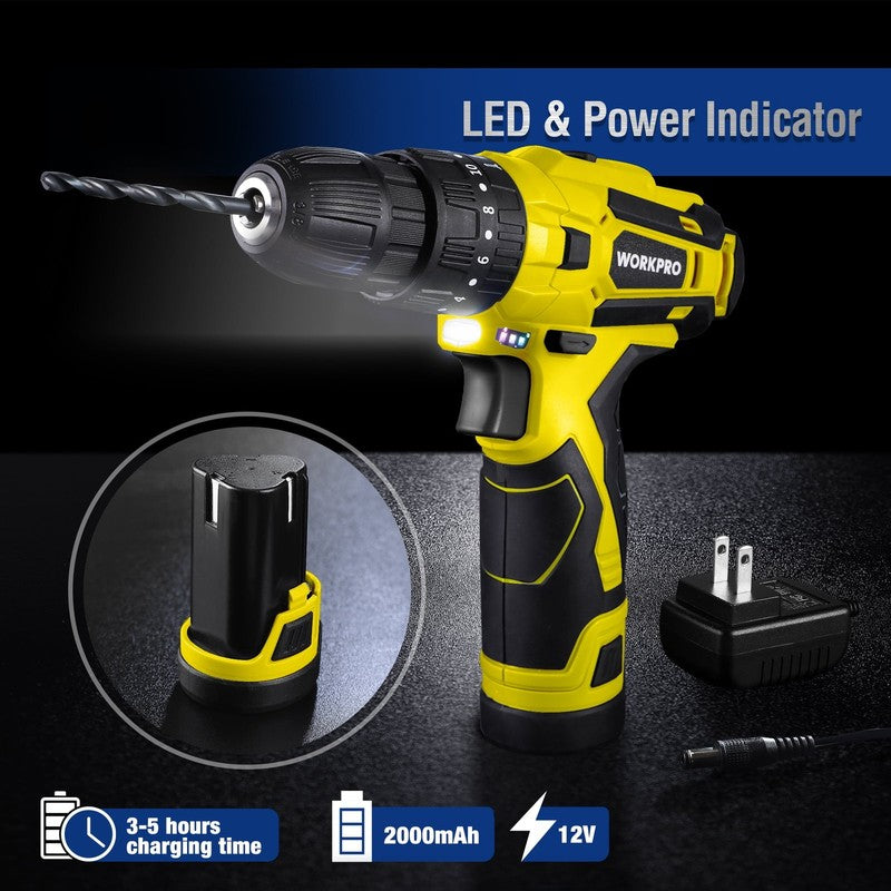12V Cordless Drill 177Pc Home Tool Set 1500mAh Battery Charger Storage Bag3