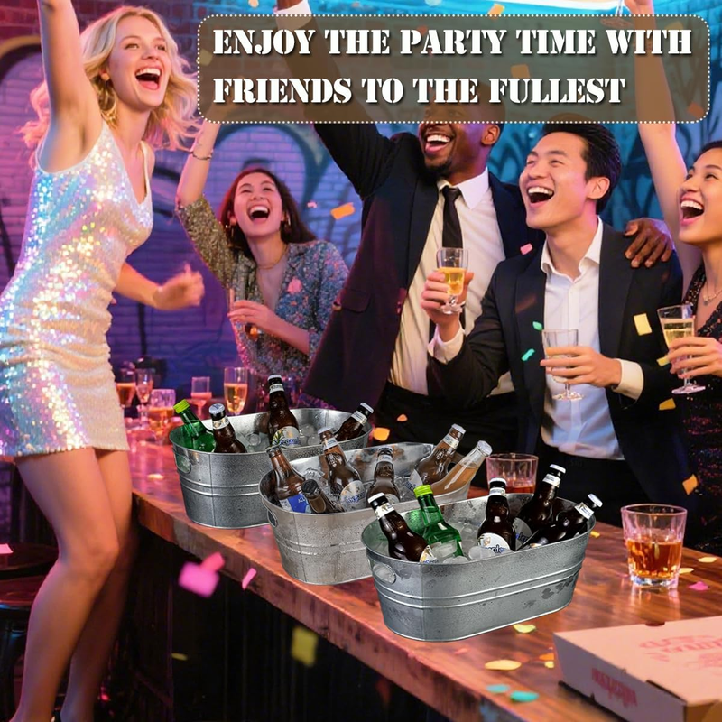 2 Pack Galvanized Ice Buckets 3 Gallon Metal Tub w/ Handles Party Beer Wine2