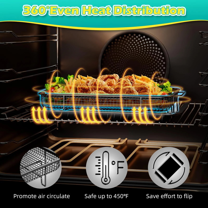 2 Pack Air Fryer Basket Tray for Oven Stainless Steel Crisper Pan 15.6x11.68