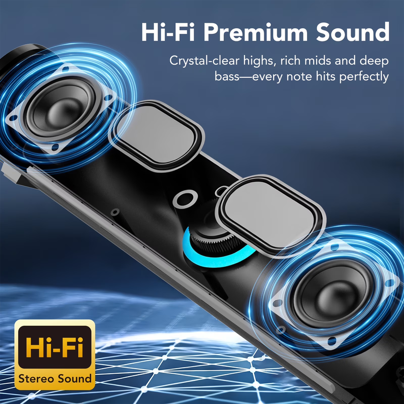 Bluetooth Computer Sound Bar USB Powered 3.5mm PC Speakers RGB LED Bass1