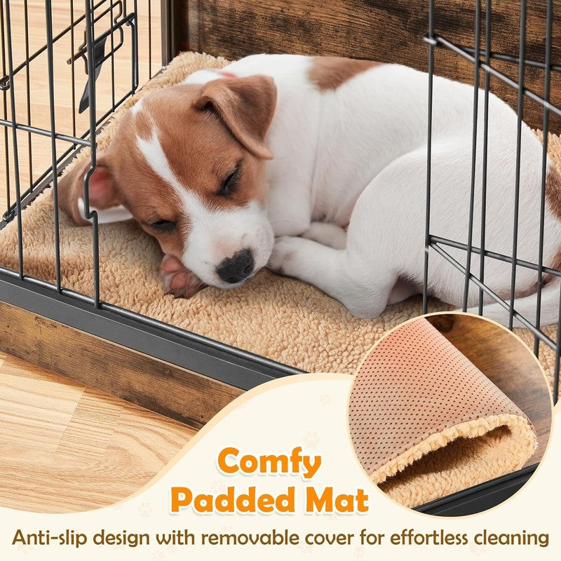 Wooden Dog Crate Table 27.5" w/Cushion Double Door Small/Medium Dogs6