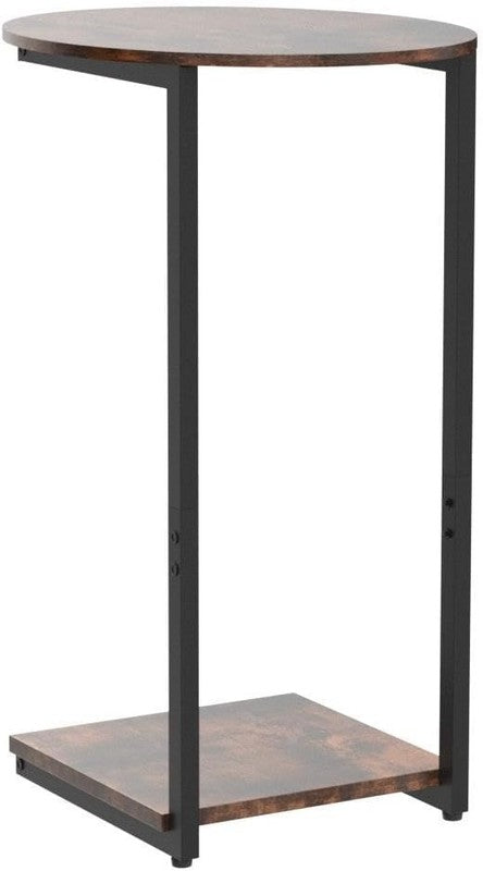 Rustic Brown C Shaped Side End Table Wood Sofa Table Metal Frame4