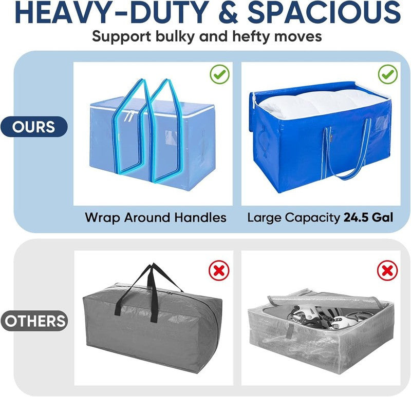 6-Pack Oversized Moving Bags with Reinforced Handles, Heavy-Duty Storage Tote fo3