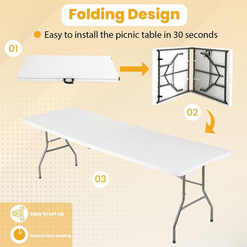 6 Foot Folding Camping Table for Picnic Table Party Table, White4