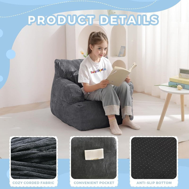 Kids Bean Bag Chair Toddler Sofa w Filler Lazy Floor Chair Gaming Dark Grey2