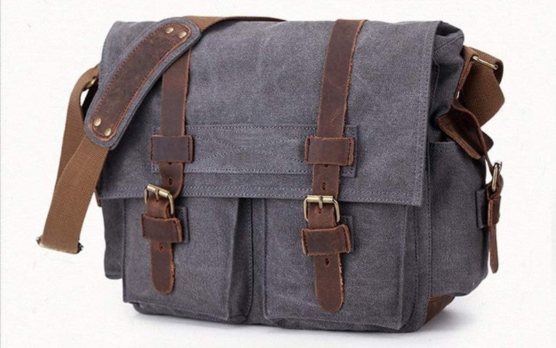 Vintage Leather Canvas Laptop Bag Messenger Bags Medium1