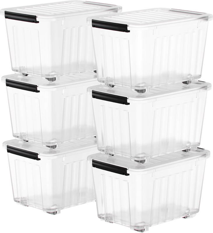72Qt Clear Plastic Storage Bins w/Lids Stackable Nestable 6 Pack8
