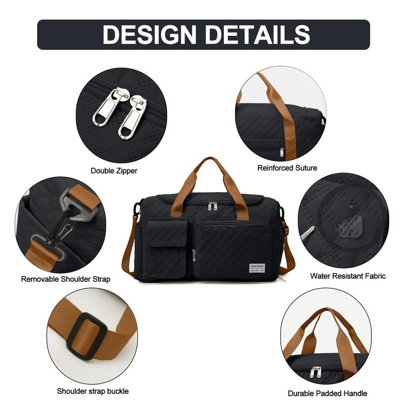 Waterproof Weekender Gym Duffel Bag Shoe Compartment Black Brown4