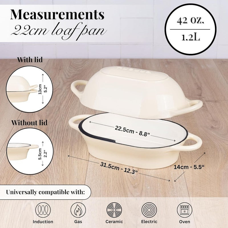 Cast Iron Dutch Oven Bread Loaf Pot 24x16cm Nonstick Cream1