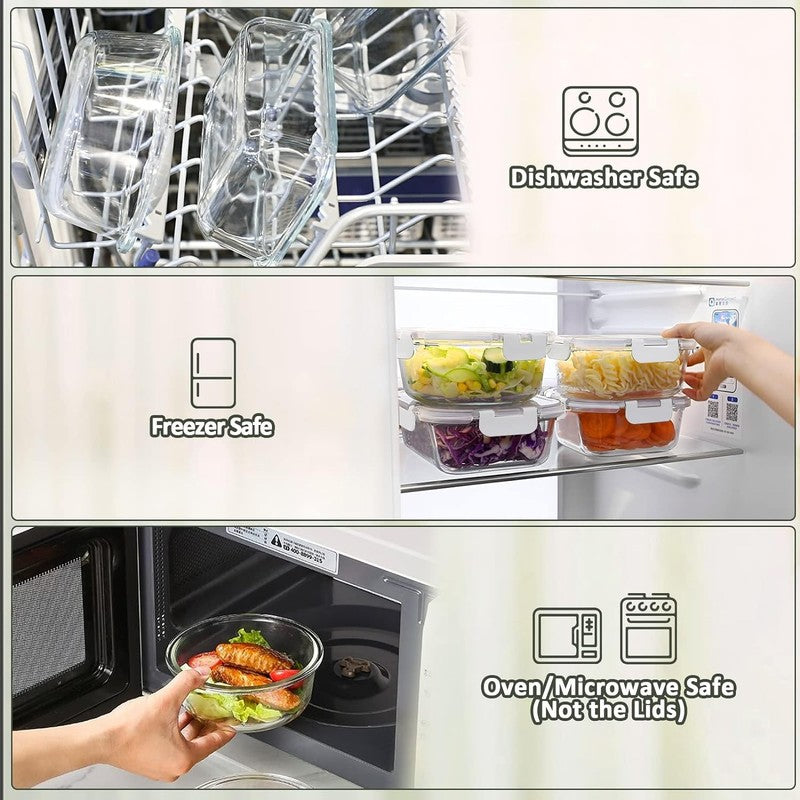 24 Piece Glass Meal Prep Containers Airtight Snap Lock Lids White3
