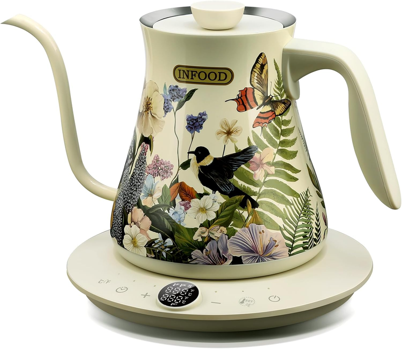 Gooseneck Electric Kettle 0.8L 1200W Stainless Steel Floral Temp Control9