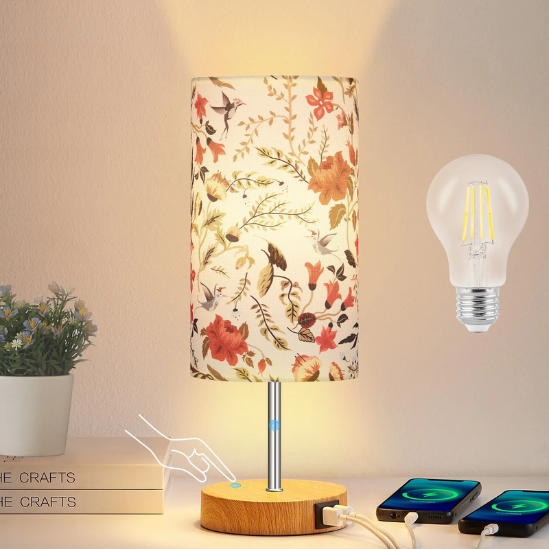 15" Touch Control Table Lamp w/ Dual USB Floral Shade 3 Way Dimmable Bedside10