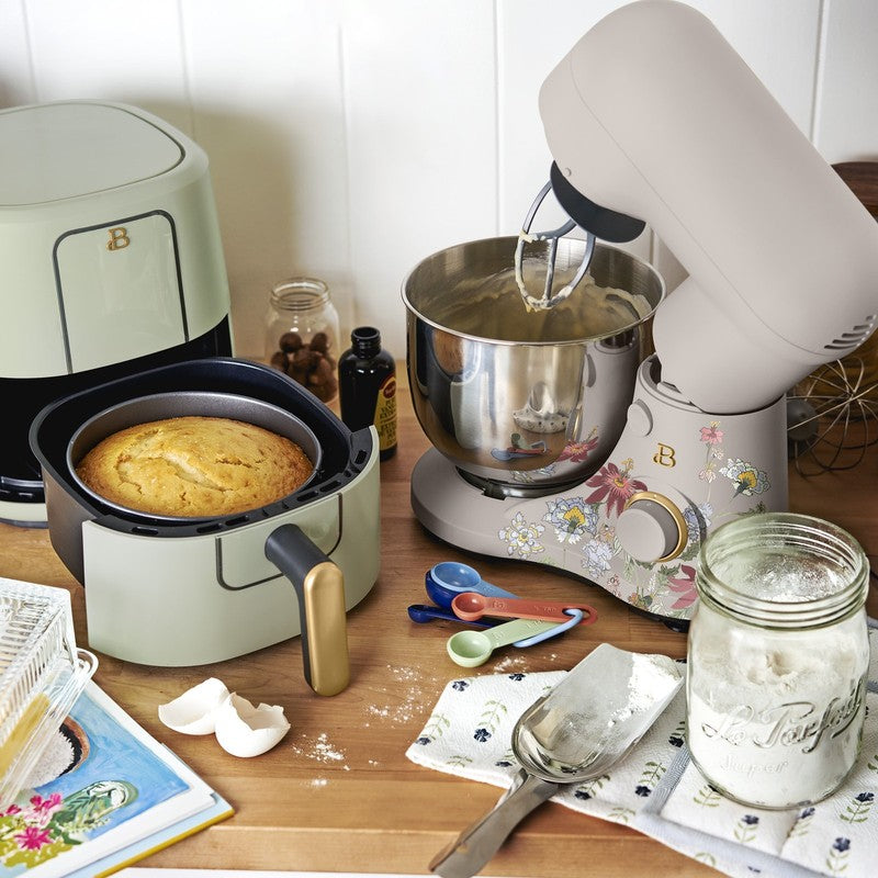 3.5 Qt Stand Mixer Wildflower Porcini Taupe w/ Flat Beater Dough Hook & Whisk10