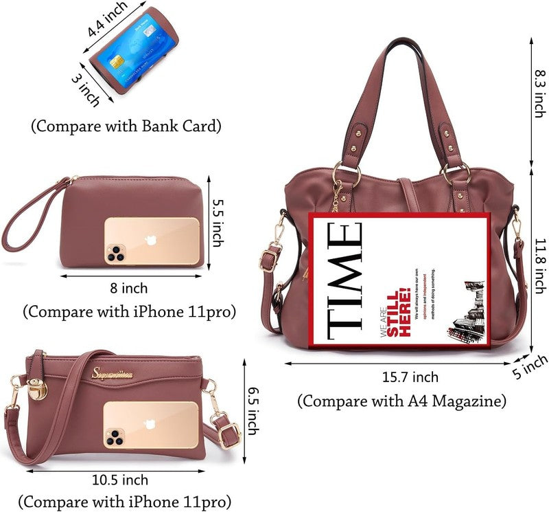 4Pc Women’s Handbag Set Shoulder Top Handle Satchel Hobo Tote Purse4