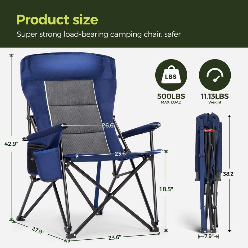 Oversized Camping Chair Heavy Duty High Back Camping Chairs 500Lbs Capacity Fold9