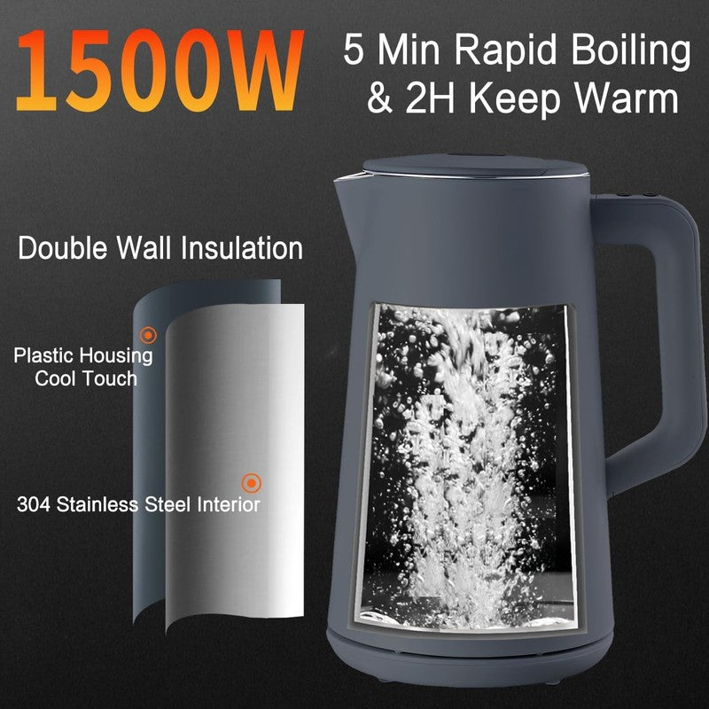 Electric Kettle 1.5L Stainless Steel Double Wall 5 Keep Warm Gray BPA Free3