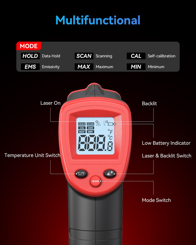 Infrared Thermometer Temperature Gun  58℉ to 1094℉, Digital IR Heat Surface Temp5