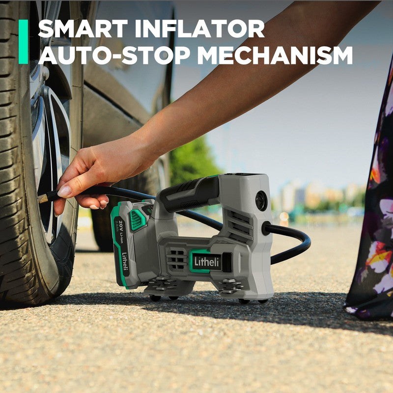 20V Cordless Tire Inflator Air Compressor for Car, Bike, Sport Ball,150 PSI Car 6