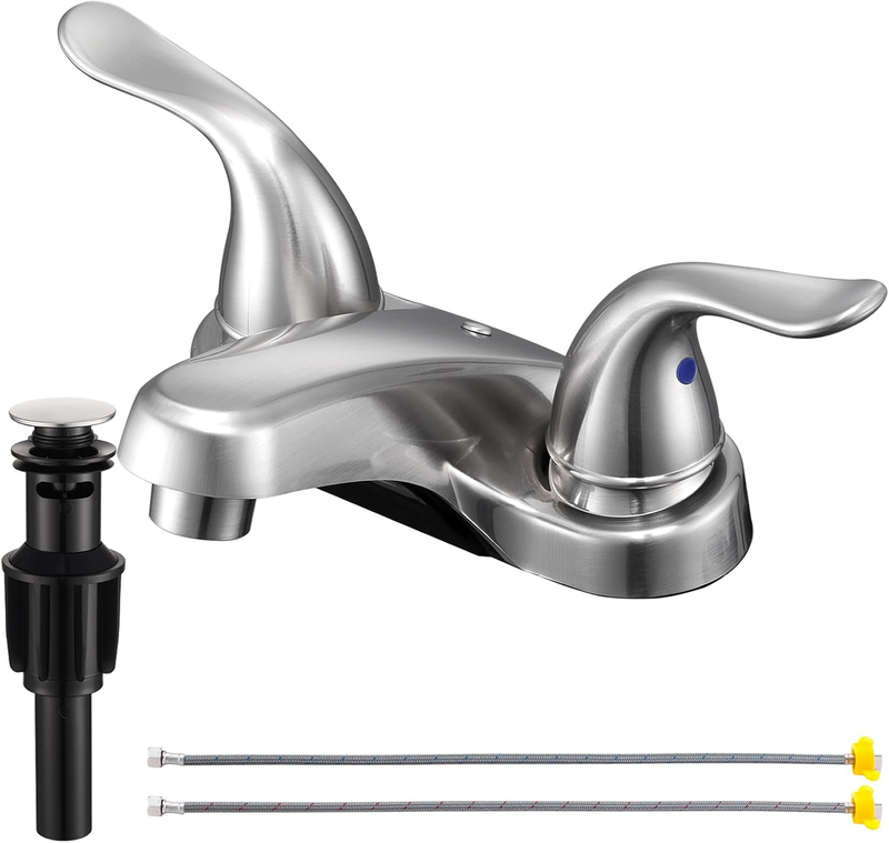 Brushed Nickel Bathroom Sink Faucet 4" Dual Handle w/ Drain Hoses RV9