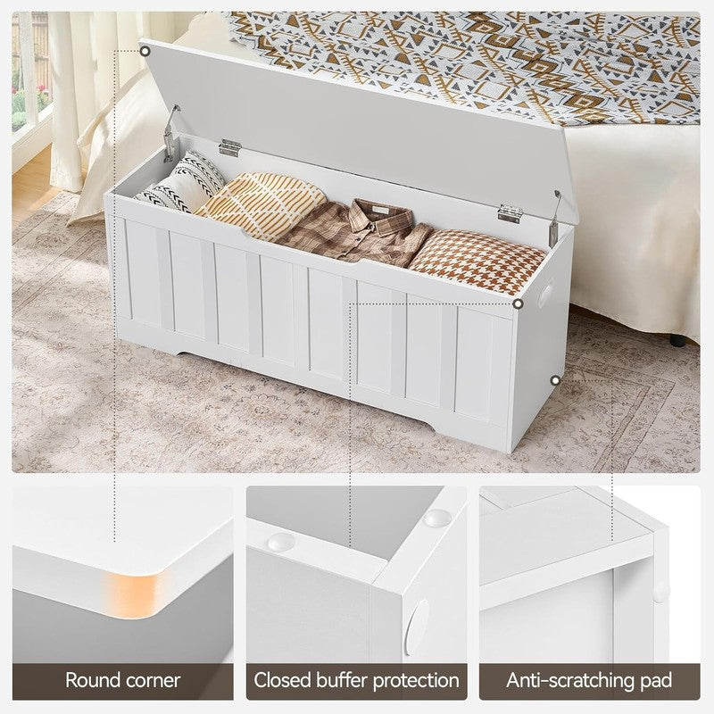 47.2'' Wooden Storage Chest Trunk Flip Top Bench Shoe Storage White5