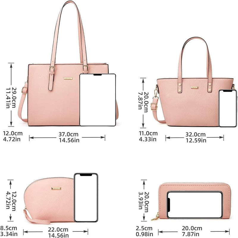 Women Fashion Synthetic Leather Handbag Set 4PCS Tote Shoulder Satchel Purse3