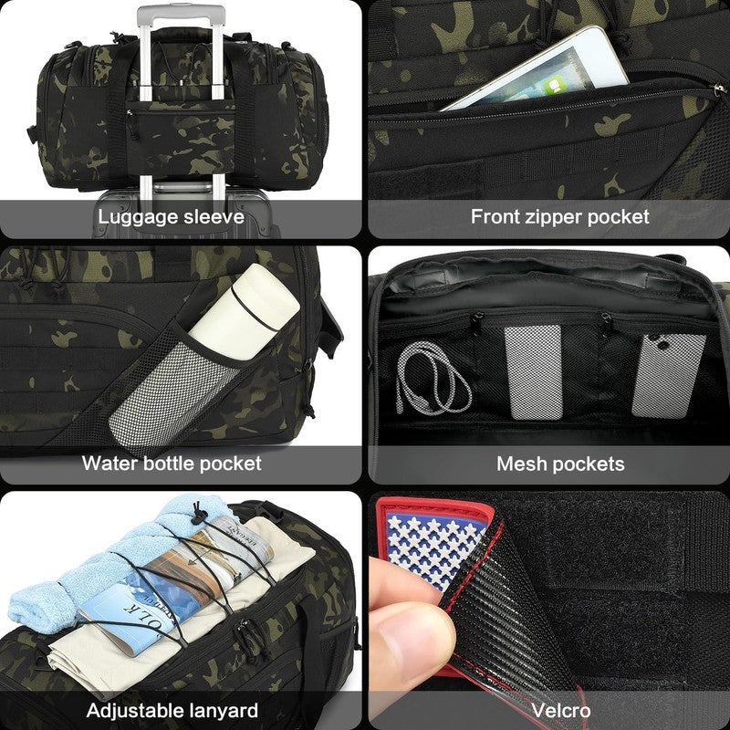 3in1 Tactical Gym Duffle Backpack 45L Men Travel Weekender Shoe Pocket Camo4