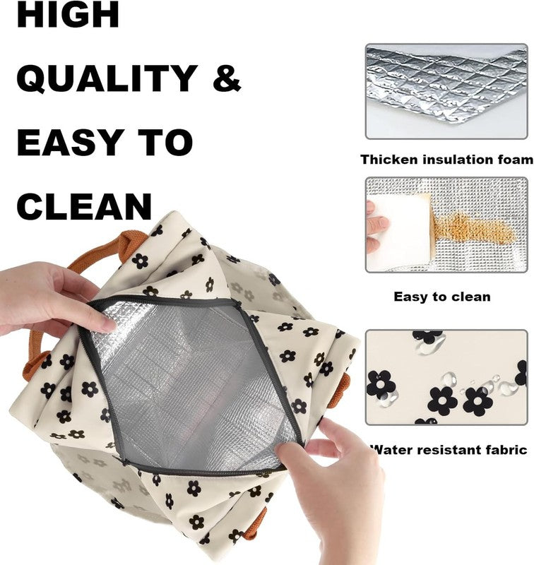 Insulated Lunch Bag Women Leakproof Large Cooler Tote w Bottle Holder Black3